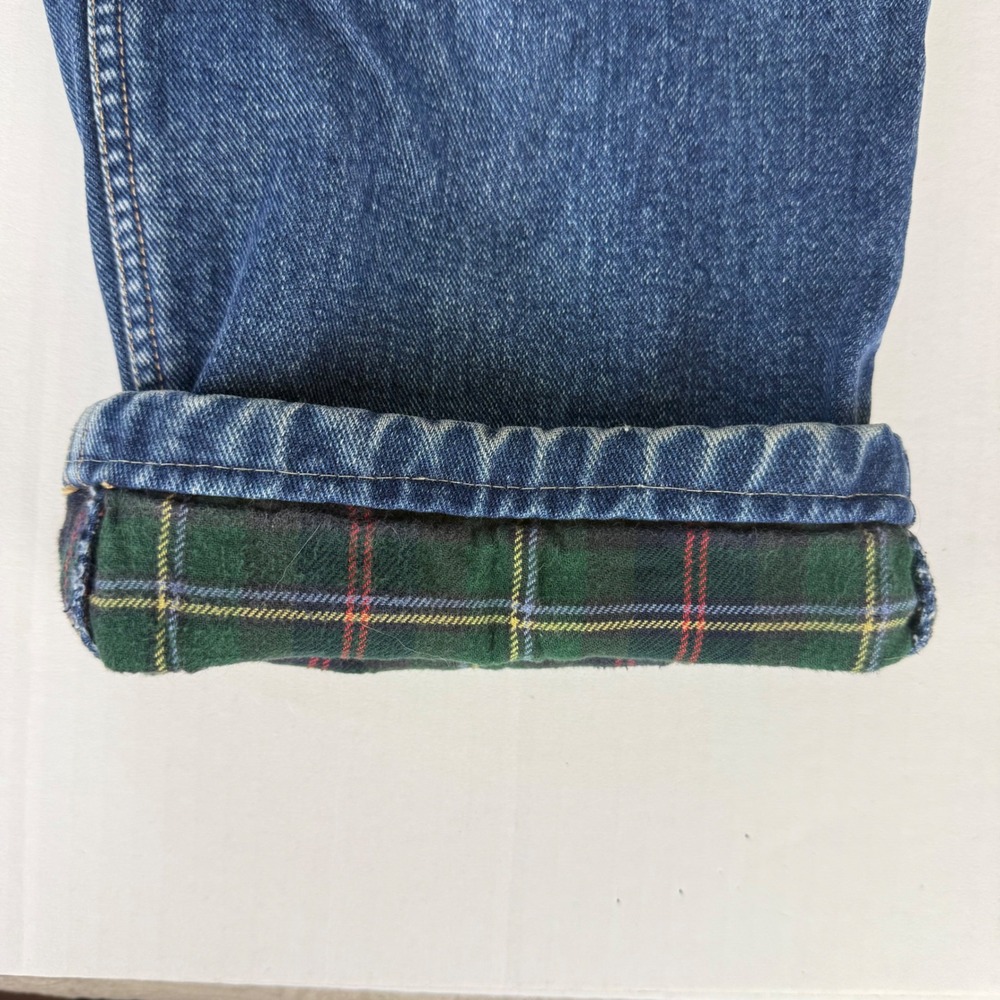 Lands End Square Rigger Flannel Lined Jeans Mens 38x29 Blue Plaid Denim Straight - Picture 6 of 8